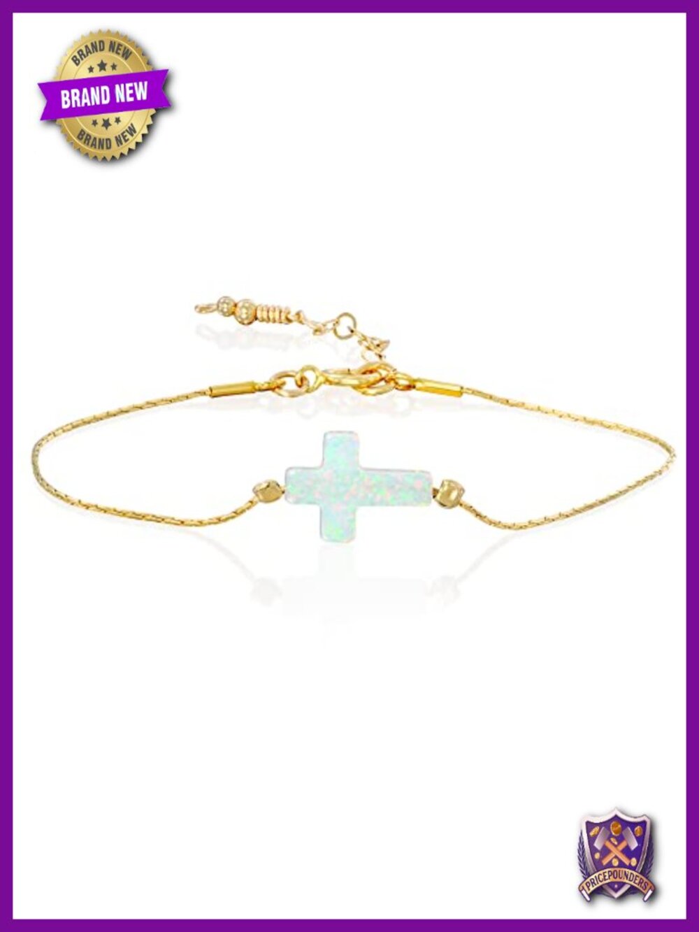 White Opal Cross 14k Gold Filled Bracelet